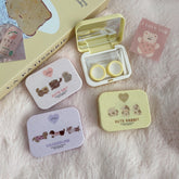 Estuche para lentes de contacto de colores con diseño de niña y lindas mascotas